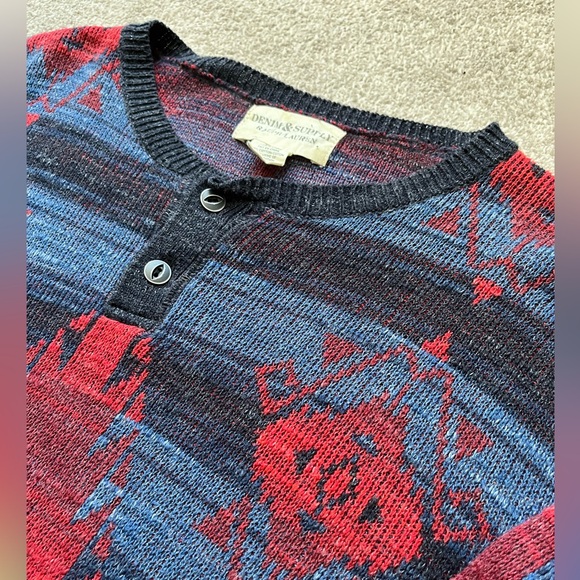 Vintage Ralph Lauren Denim & Supply Cotton Henley Sweater Aztec Southwestern - Picture 4 of 13